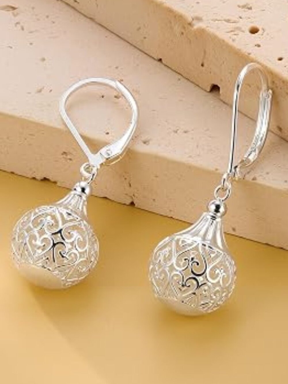 Silver Earrings with Hypoallergenic Leverback Texture